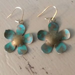NEWEST STYLE blue patina Gold flower drop earrings